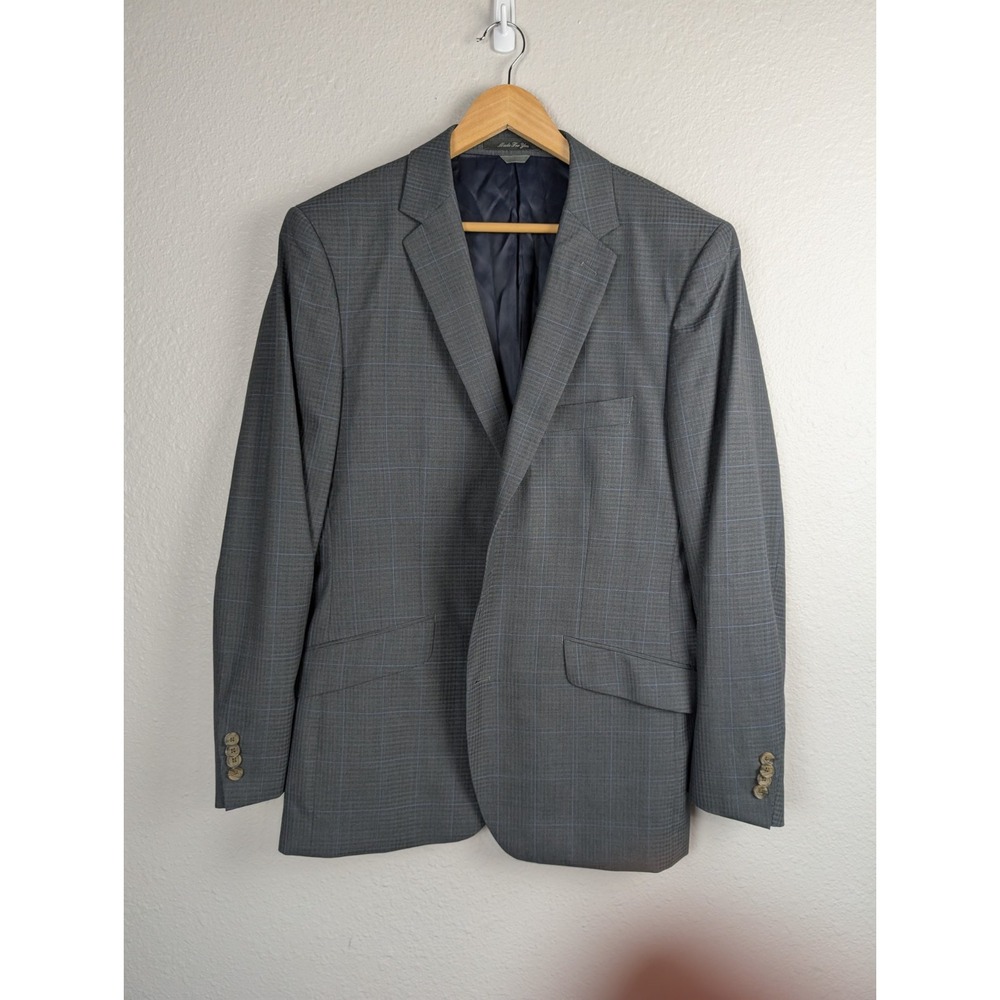 Indochino Sport Coat Mens 40R 41 Gray Charcoal Blue Plaid Wool Jacket Blazer 188